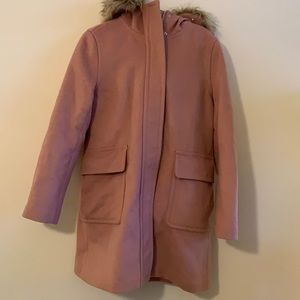 Pink Ann Taylor Hooded Parka Coat with Faux Fur Trimmed Hood